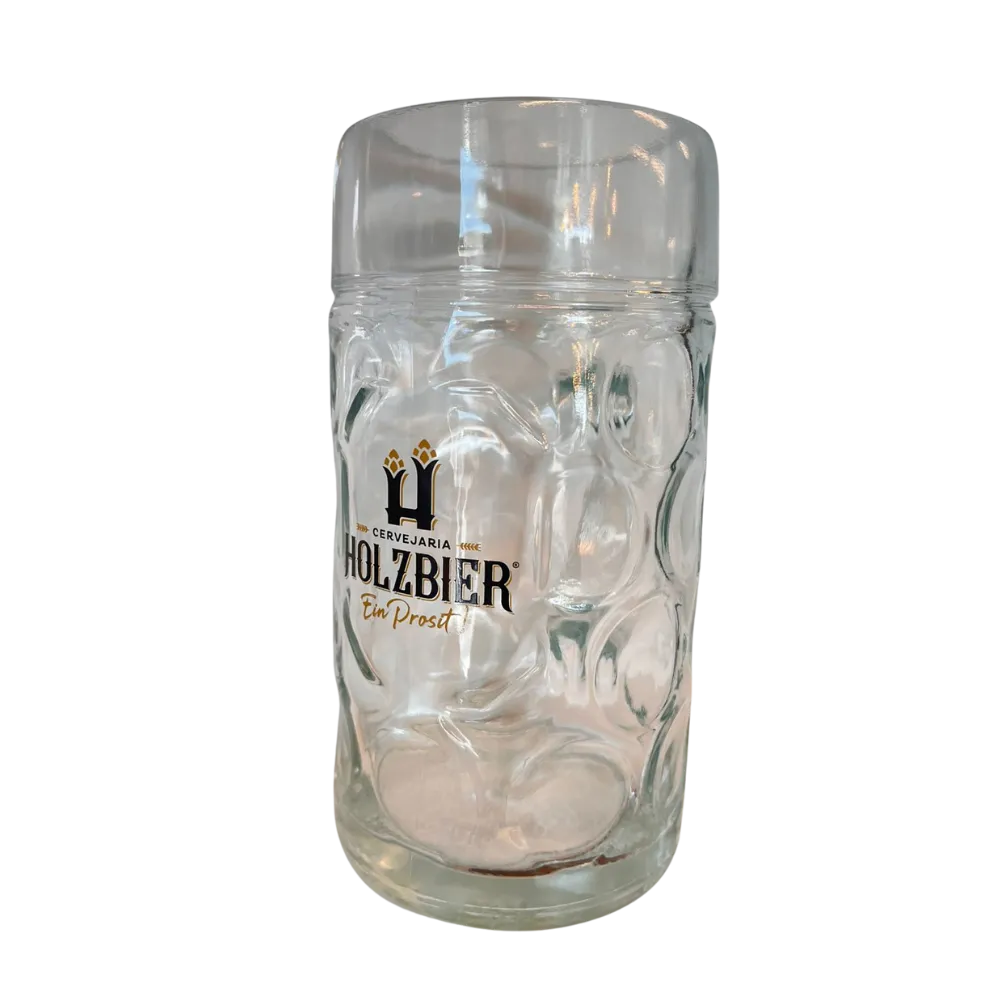 Caneca Holzbier 1 litro de vidro trabalhado com alça reforçada