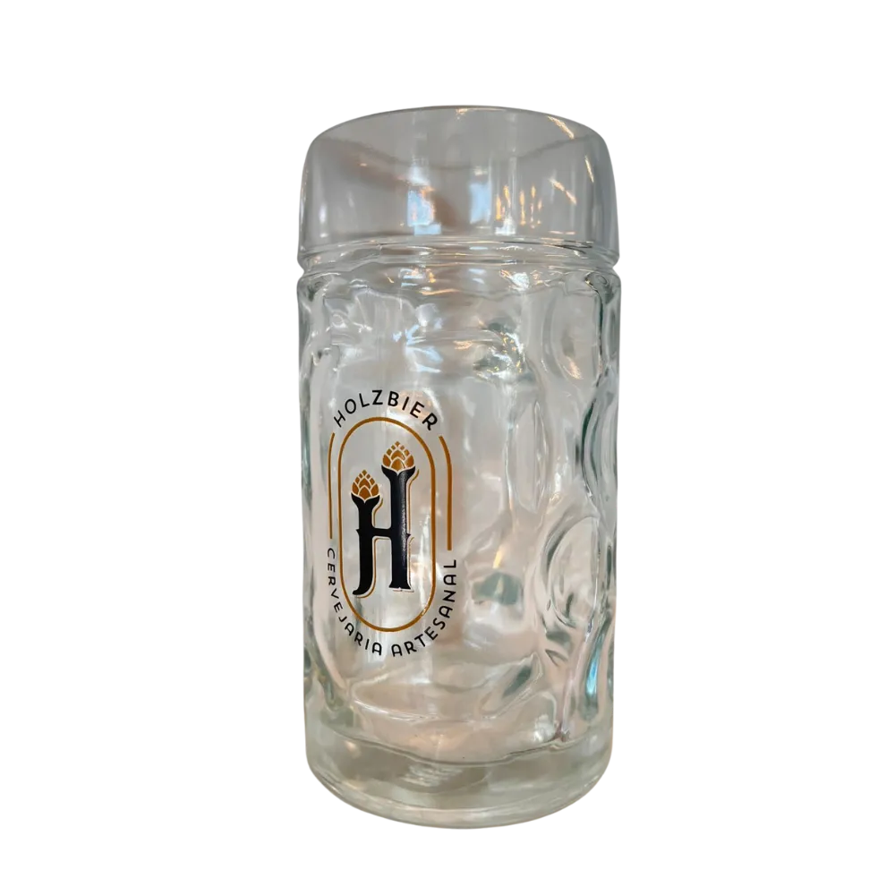 Caneca Holzbier 500 ml de vidro trabalhado com alça reforçada